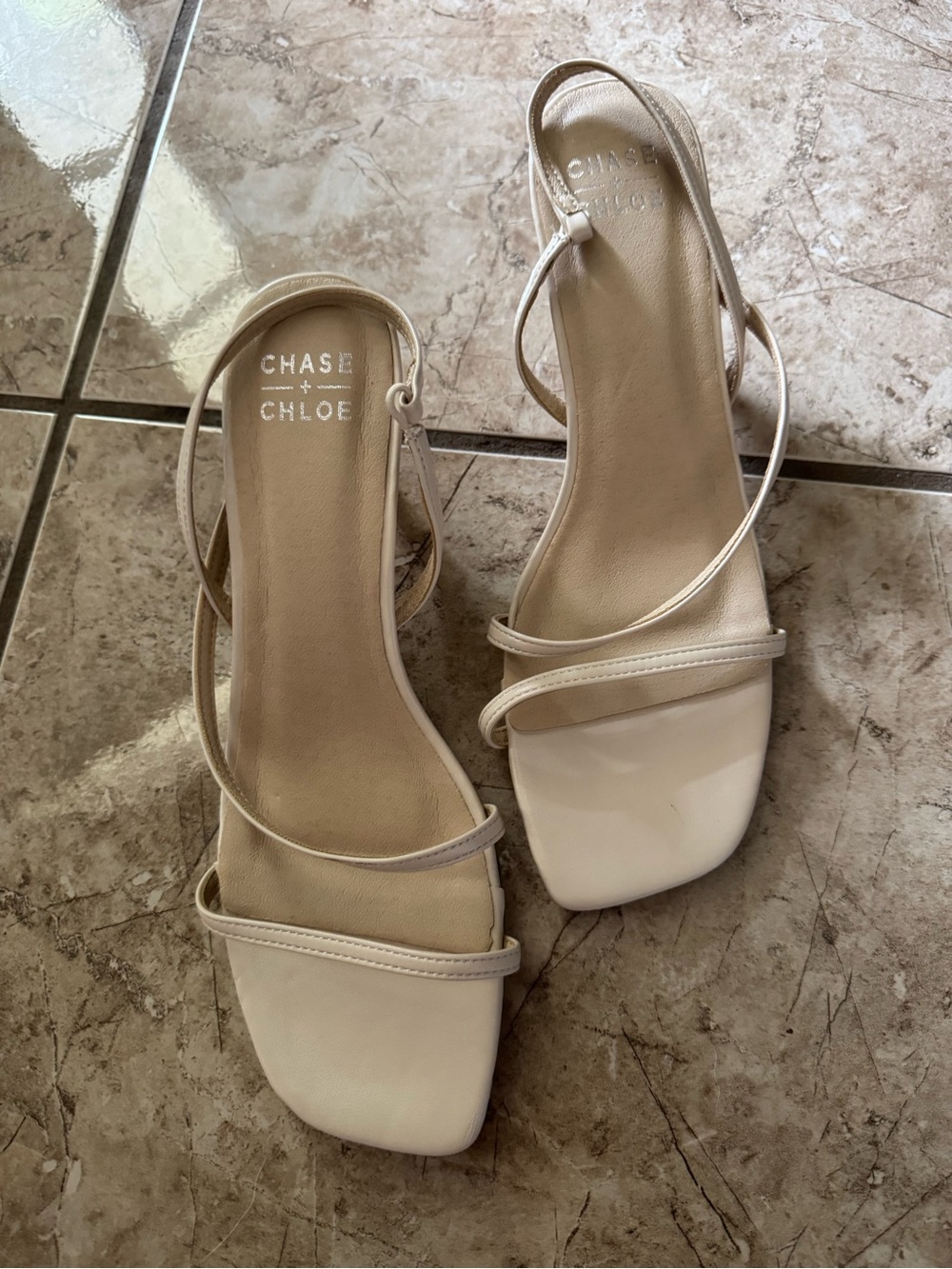 Chase + Chloe Cream Strappy Square-Toe Heels
